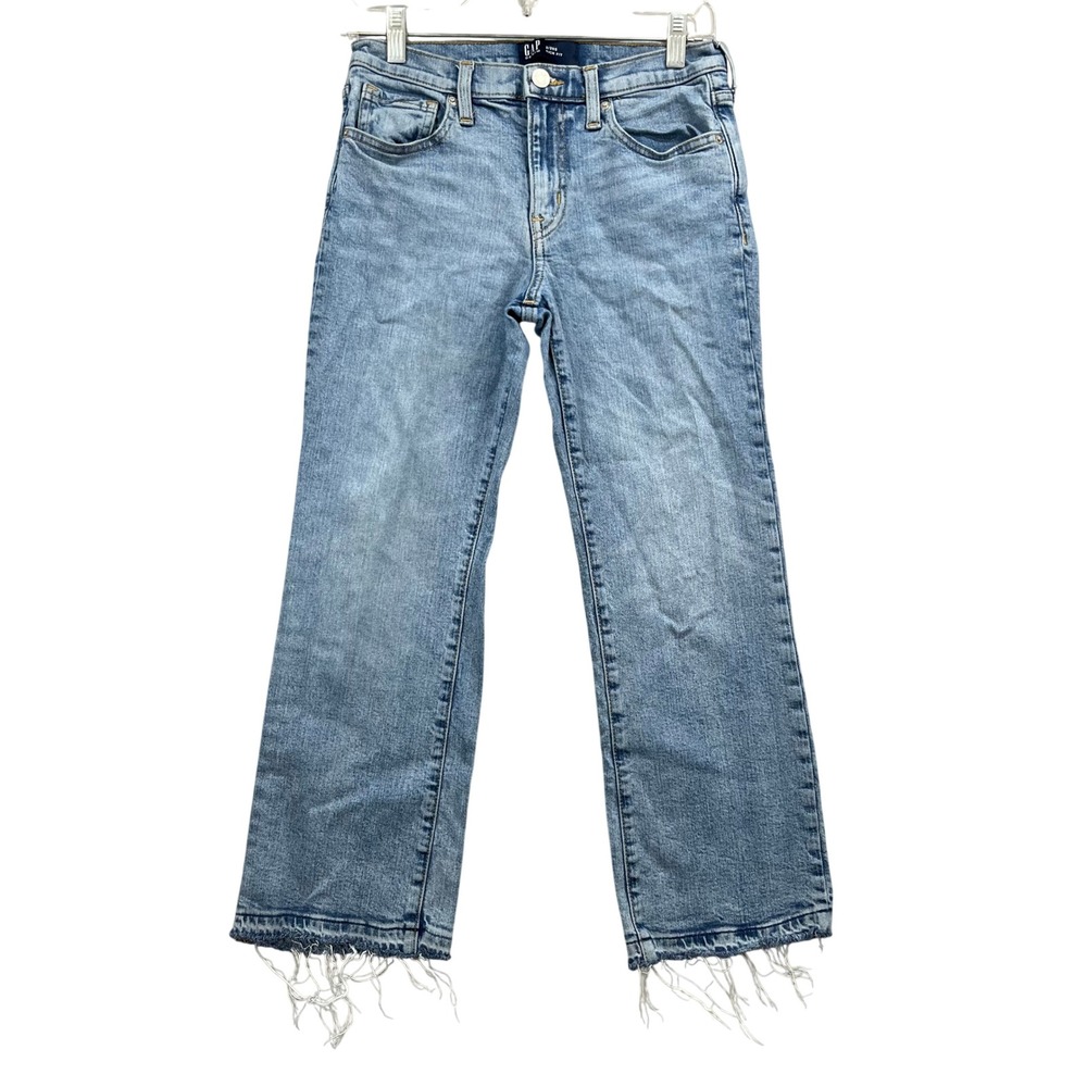 Gap Jeans Kick Fit Womens 2/26S Blue Denim Pants Bootcut Light Wash Raw Hem
